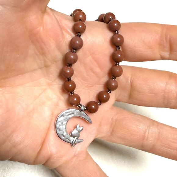 Genuine Red Jasper Short Necklace, Gemstone & Silver Cat on the Moon Charm - Picture 13 of 13